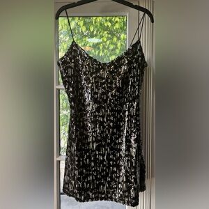 Revolve Superdown Black/Silver Sequin Slip Mini Dress Size M NWT